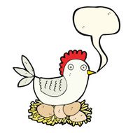 cartoon hen on eggs with speech bubble N6