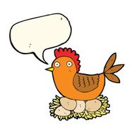 cartoon hen on eggs with speech bubble N7