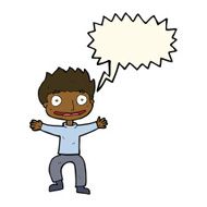 cartoon grinning boy with speech bubble N8