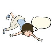 cartoon woman floating with speech bubble N7