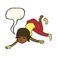 cartoon woman floating with speech bubble N8