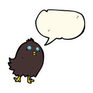 cartoon spooky black bird with speech bubble N4