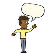 cartoon happy boy waving with speech bubble N16