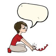 cartoon girl playing computer games with speech bubble N7