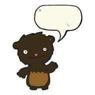 cartoon waving black bear cub with speech bubble N36
