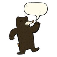cartoon waving black bear with speech bubble N45