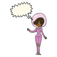cartoon space woman with speech bubble N23