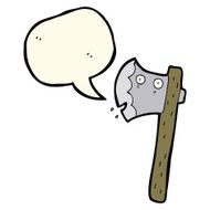 cartoon axe with speech bubble N4