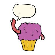 cartoon worm in cupcake with speech bubble N7