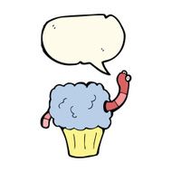 cartoon worm in cupcake with speech bubble N8
