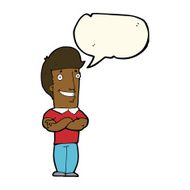 cartoon man with folded arms grinning speech bubble N7