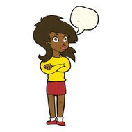 cartoon woman with folded arms speech bubble N24