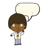 cartoon school boy answering question with speech bubble N38