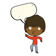 cartoon impressed boy pointing with speech bubble N7