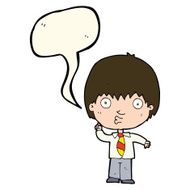cartoon school boy answering question with speech bubble N39