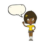 cartoon pretty girl waving with speech bubble N23