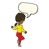cartoon girl dancing with speech bubble N7
