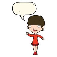 cartoon waving woman with speech bubble N120