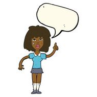 cartoon tough woman with idea speech bubble N7