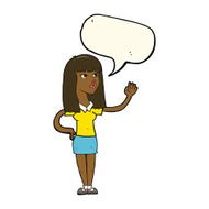 cartoon pretty woman waving with speech bubble N69