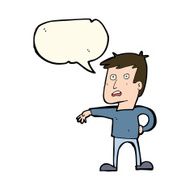 cartoon man making camp gesture with speech bubble N22