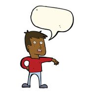 cartoon man making camp gesture with speech bubble N23