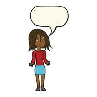 cartoon woman shrugging shoulders with speech bubble N397