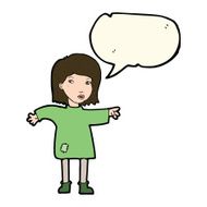cartoon woman in patched clothing with speech bubble N7
