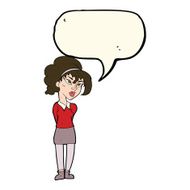 cartoon pretty girl tilting head with speech bubble N7
