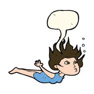 cartoon woman swimming underwater with speech bubble N7