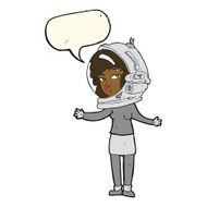 cartoon woman wearing astronaut helmet with speech bubble N7