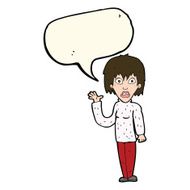 cartoon shocked woman waving hand with speech bubble N8