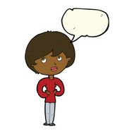 cartoon woman making Who Me? gesture with speech bubble N36