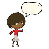cartoon woman raising eyebrow with speech bubble N16