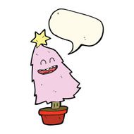 cartoon dancing christmas tree with speech bubble N15