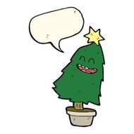 cartoon dancing christmas tree with speech bubble N16