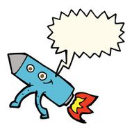 cartoon happy rocket with speech bubble N8