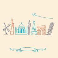 International landmarks and travel destinations cityscape set