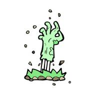 comic cartoon zombie hand rising from ground