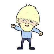 comic cartoon happy bearded man waving