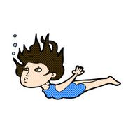 comic cartoon woman swimming underwater
