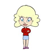comic cartoon happy woman with folded arms