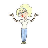 comic cartoon woman raising hands in air