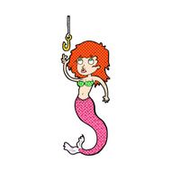 comic cartoon mermaid and fish hook