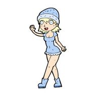 comic cartoon pretty girl in hat waving