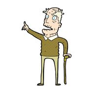 comic cartoon old man with walking stick