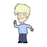 comic cartoon man giving peace sign