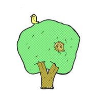 comic cartoon tree with birdhouse