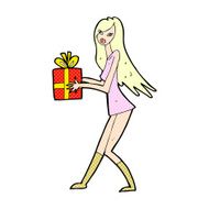 comic cartoon fashion girl with present