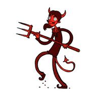 comic cartoon devil with pitchfork